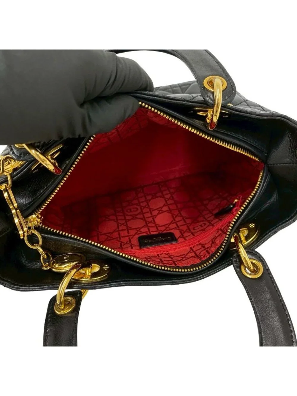 Dior Lady Cannage Lambskin Leather Handbag Mini Tote Black